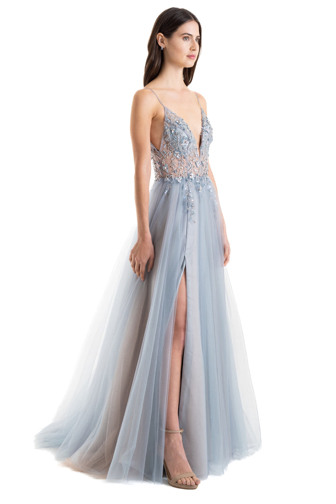 Vestido nude con pedrería y tul, Ophelia-132