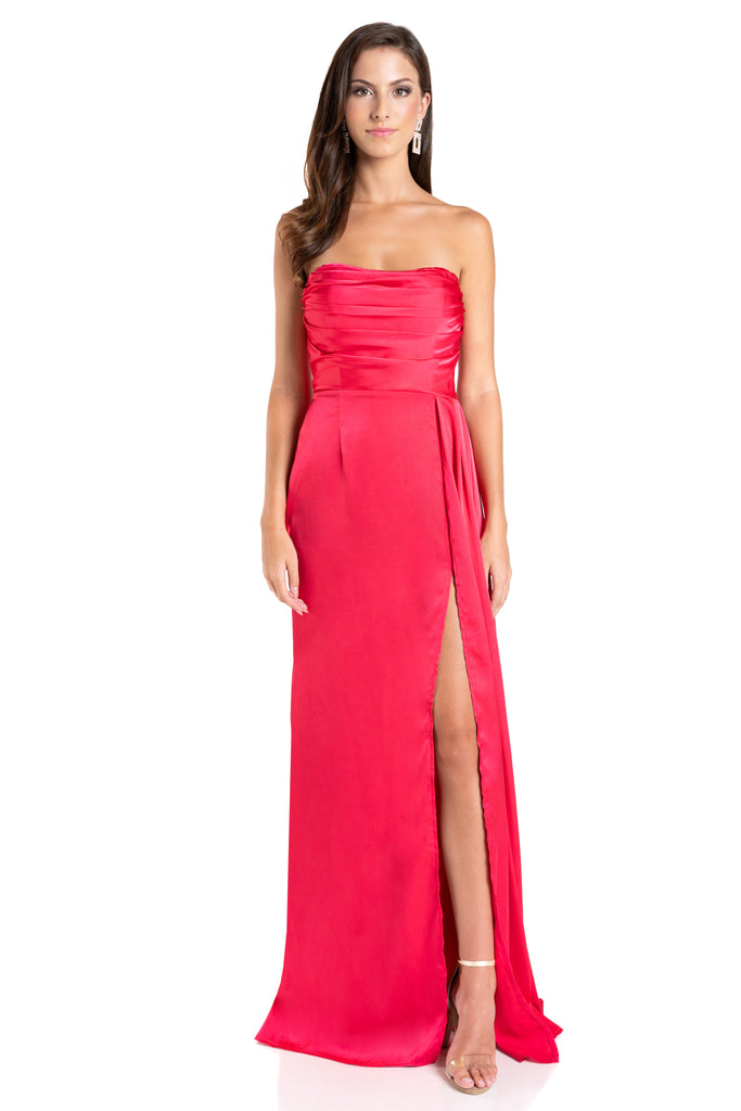 Vestido strapless con cauda lateral, Aida-1324