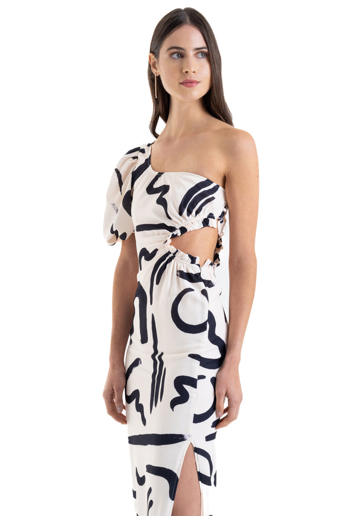 Vestido cut-out a un hombro, Marlene-522