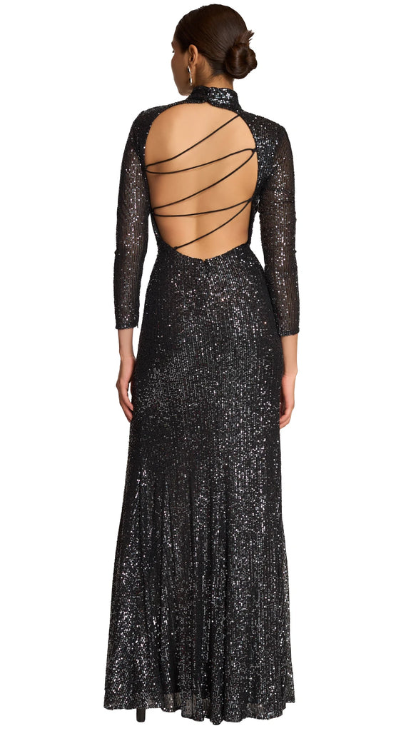 Vestido de lentejuelas manga larga, Ava-2640