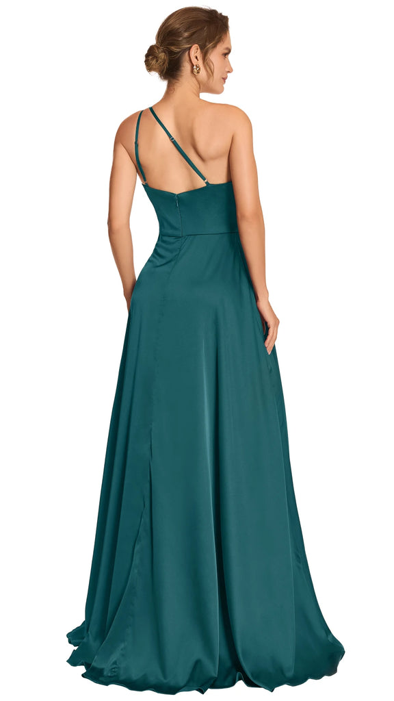 Vestido satín berenjena a un hombro, Carol-2540