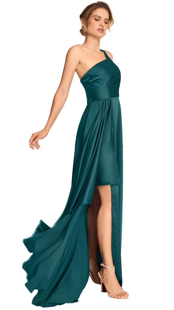 Vestido satín berenjena a un hombro, Carol-2544